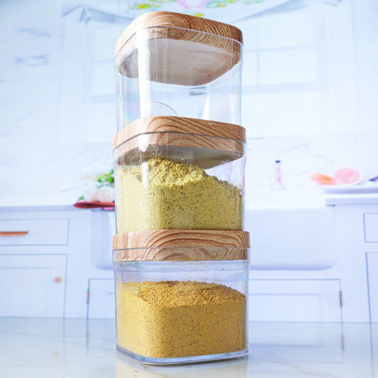 مجموعة علب 3 قطع بغطاء خشبي - احجام مختلفة